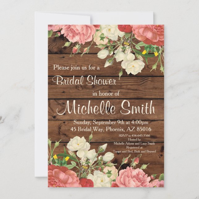 Rustic Bridal Shower Invite, Flower, Floral, Boho Invitation (Front)