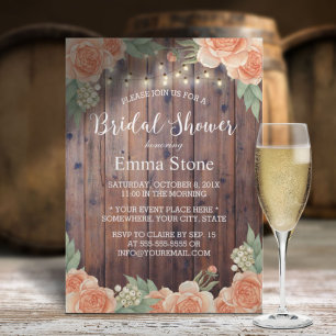 Rustic Bridal Shower String Lights Vintage Floral Invitation