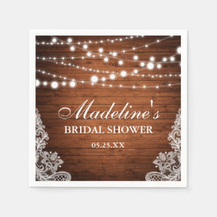Rustic Bridal Shower Wood String Lights Lace Napkin