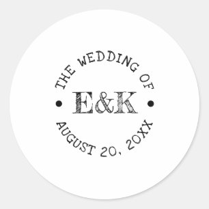 Rustic Bride and Groom Emblem Round Stickers