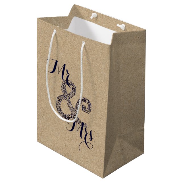 Rustic Bride Autumn Wedding Mr & Mrs Party Favour Medium Gift Bag (Front Angled)