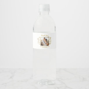 Rustic Bride & Groom Thank You Wedding Photo Water Bottle Label