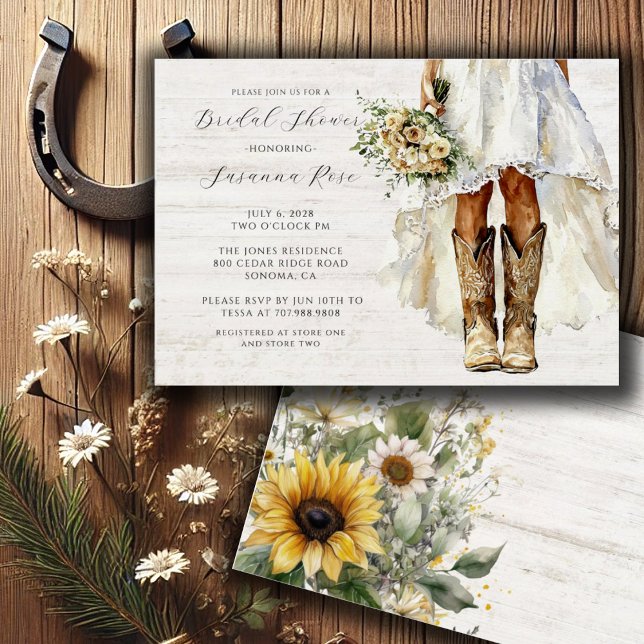 Rustic Bride in Wedding Dress and Cowgirl Boots Invitation (Creator Uploaded)