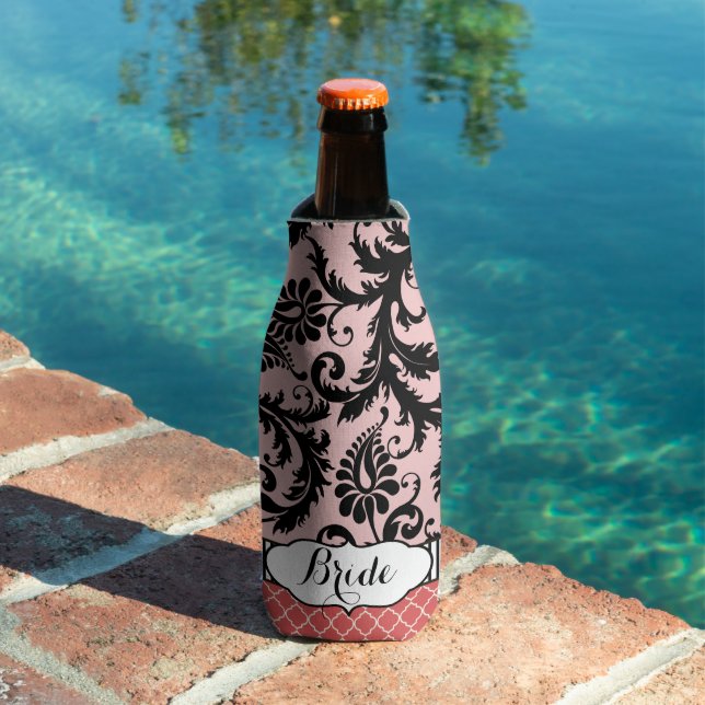 Rustic Bride's Vintage Style Damask Pattern Bottle Cooler (In Situ Pool)