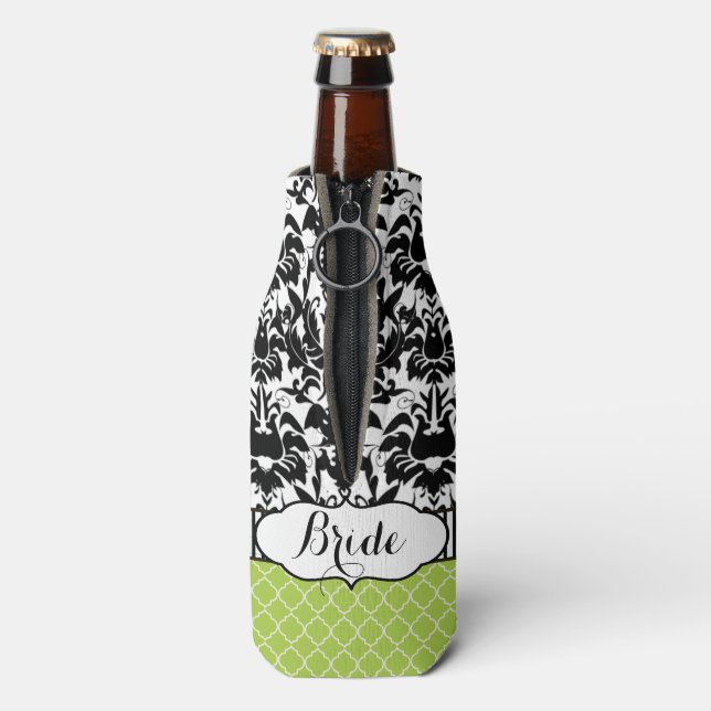 Rustic Bride's Vintage Style Damask Pattern Bottle Cooler (Bottle Back)