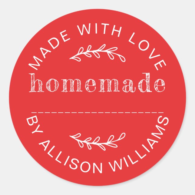Rustic Bright Red Homemade Baked Goods Classic Round Sticker (Front)