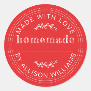 Rustic Bright Red Homemade Baked Goods Classic Round Sticker