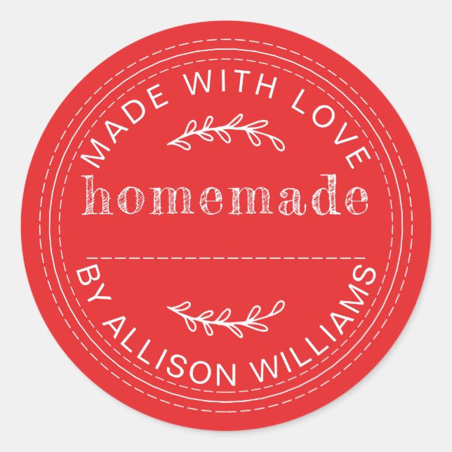 Rustic Bright Red Homemade Baked Goods Classic Round Sticker (Front)