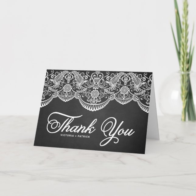 Rustic Brocade Lace Wedding Thank You Card (Front)