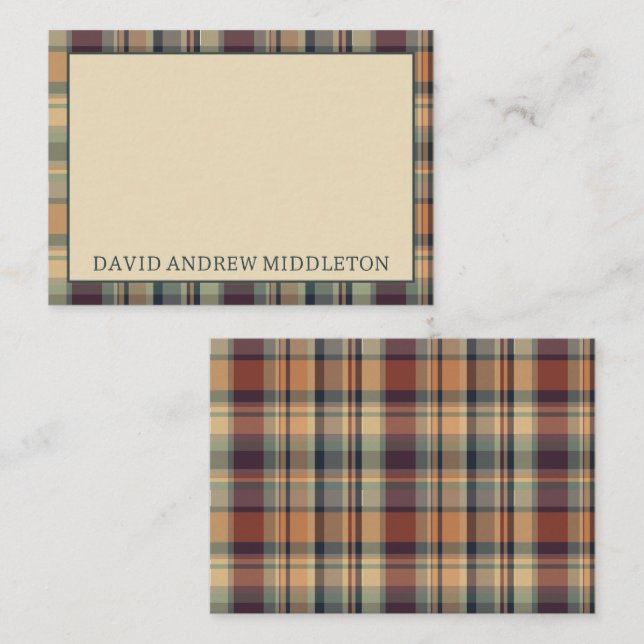 Rustic Brown and Cream Plaid Personalised Card (Front/Back)