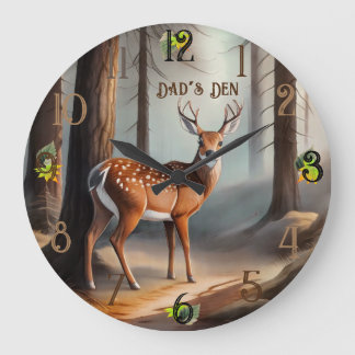 Rustic Brown and Grey Watercolor Deer Large Clock