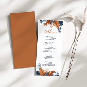 Rustic Brown and Midnight Blue Monstera Menu Card