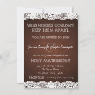 Rustic Brown and White Lace Country Wedding Invitation