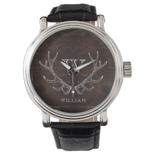 Rustic Brown Antler Monogrammed Groomsman Gift Watch