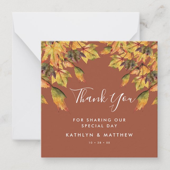 Rustic Brown Autumn Foliage Fall Wedding Thank You Card (Creator Uploaded)