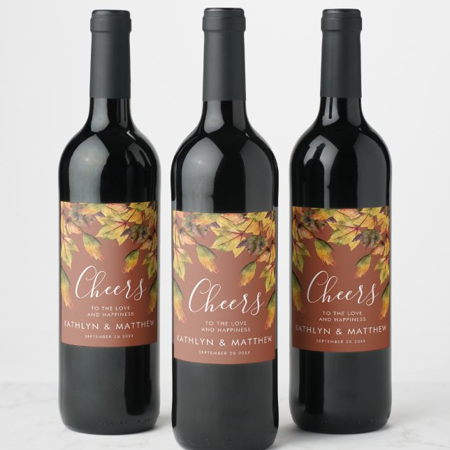 Rustic Brown Autumn Foliage Fall Wedding  Wine Label (Creator Uploaded)
