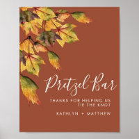 Rustic Brown Autumn Foliage Wedding Pretzel Bar