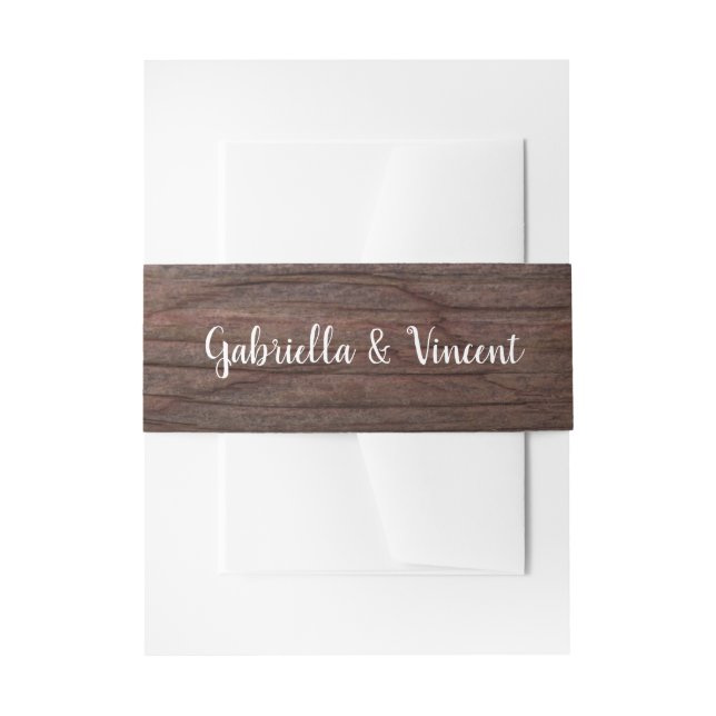 Rustic Brown Barn Wood Country Wedding Invitation Belly Band (Front Example)