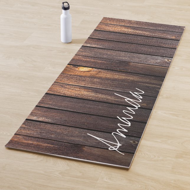 Rustic Brown Barn Wood Script Custom Name Yoga Mat (In Situ)