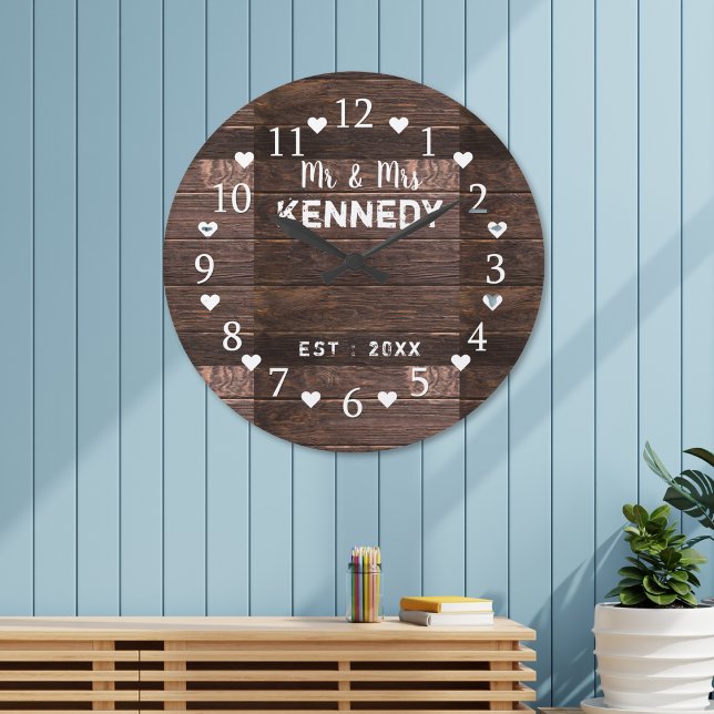 Rustic Brown Barn Wood Wedding Large Clock (Rustic Brown Barn Wood Wedding Large Clock)