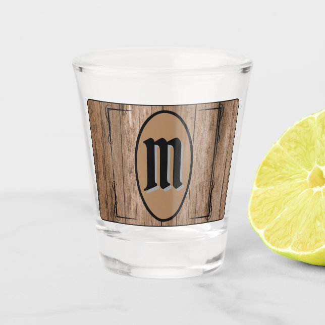 Rustic Brown Barnwood Custom Monogrammed Shot Glass (Front)