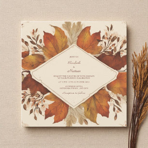 Rustic Brown Beige Burnt Orange Floral Autumn Invitation