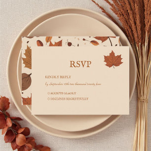 Rustic Brown Beige Burnt Orange Floral Autumn RSVP Card