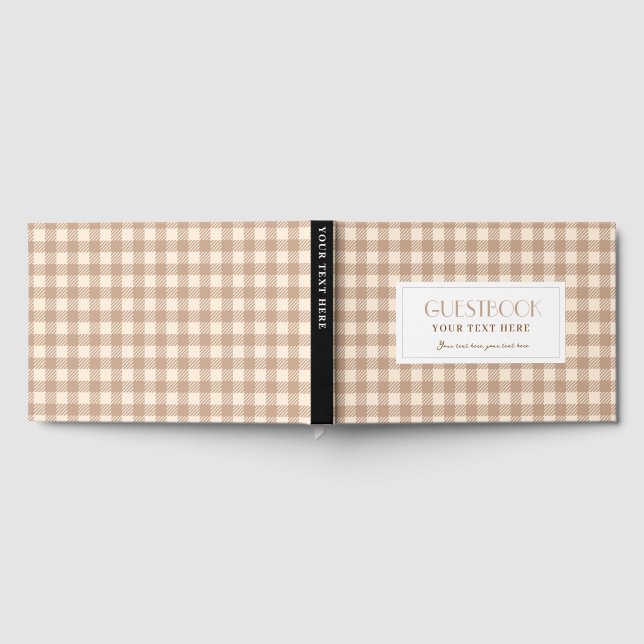 Rustic brown beige gingham plaid checked guest book (Full)