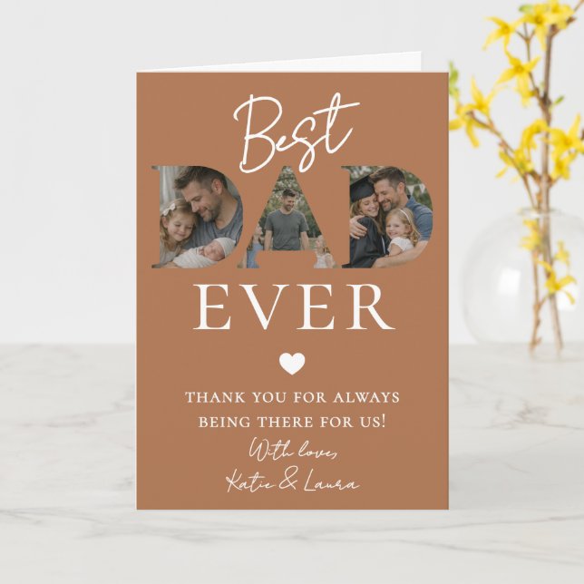 Rustic Brown Best Dad Ever Photo Fathers Day Card (Yellow Flower)