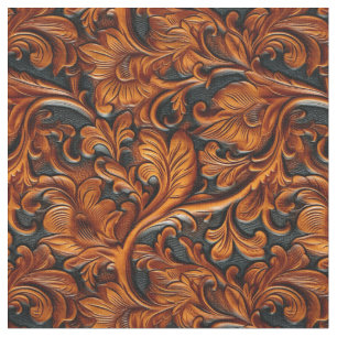 Rustic brown black tooled leather fabric