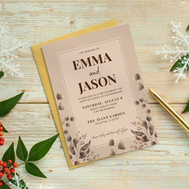 Rustic Brown Botanical Wedding Invitation (Creator Uploaded)