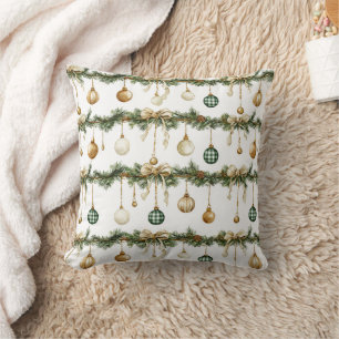 Rustic Brown Bows Cream Green Christmas Cushion