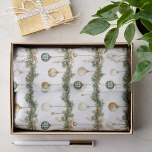 Rustic Brown Bows Cream Green Christmas Tissue Paper