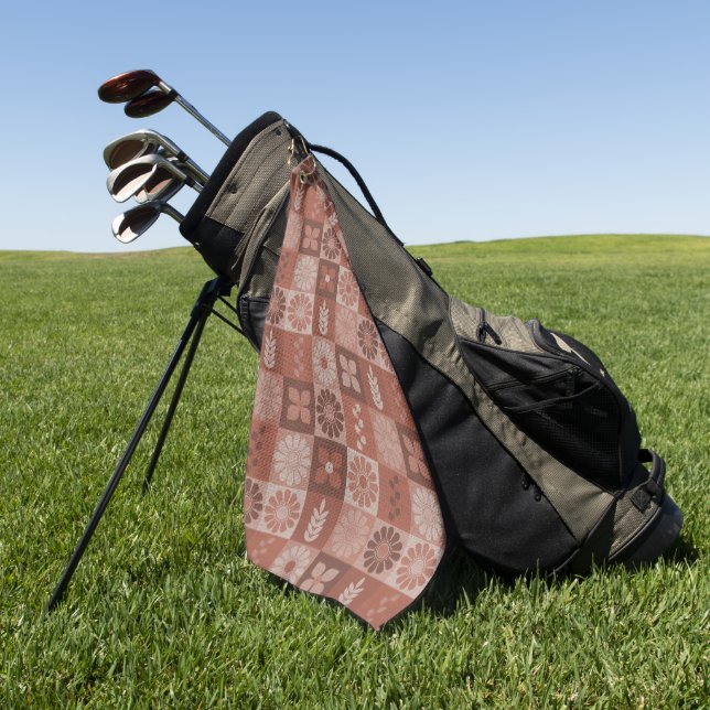 Rustic Brown Burlap Flowers Leaves Golf Towel (Green)