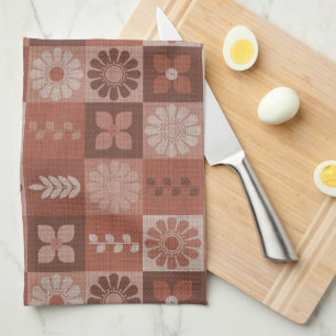 Rustic Brown Burlap Flowers Leaves Kitchen Towel