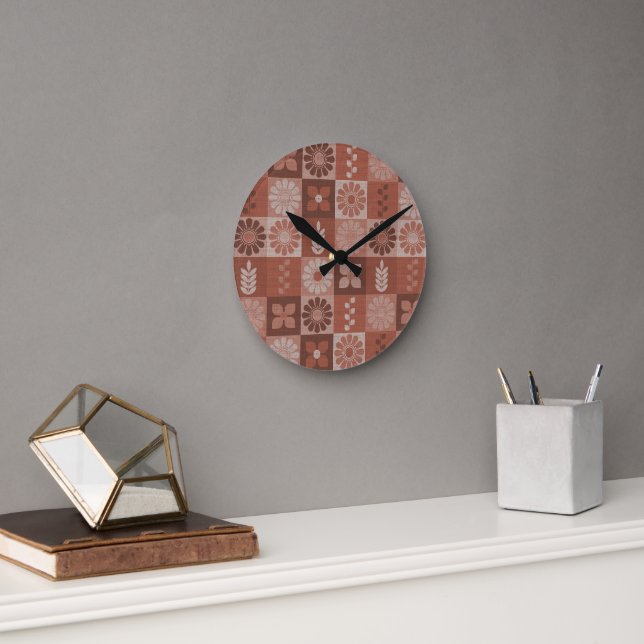 Rustic Brown Burlap Flowers Leaves Wall Clock (Office)