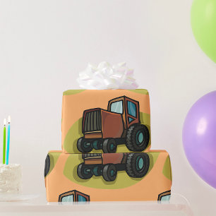 Rustic Brown Cartoon Tractor Farm Vehicle Wrapping Paper