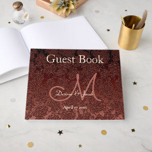 Rustic Brown Champagne Elegant Fall Monogram Guest Book