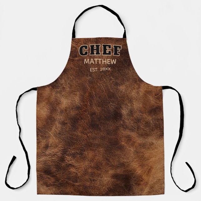 Rustic Brown Chef Western Country Typography Grill Apron (Front)