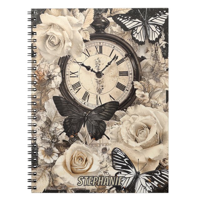 Rustic Brown Compass Butterfly Botanical Notebook (Front)