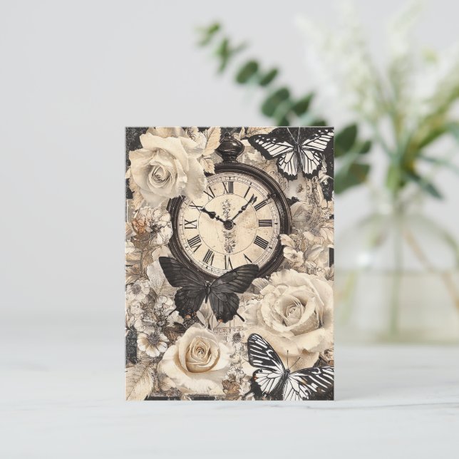 Rustic Brown Compass Butterfly Botanical Postcard (Standing Front)