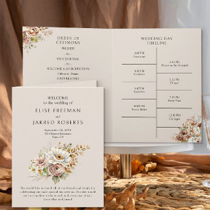 Rustic Brown Country Floral Wedding Program Invitation