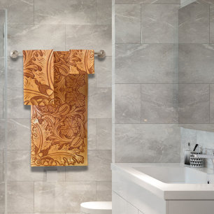 Rustic brown cowboy fashion western leather bath towel set