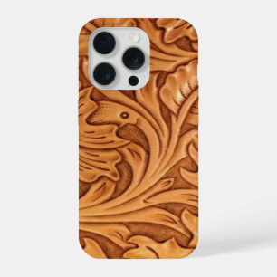 Rustic brown cowboy fashion western leather iPhone 15 pro case