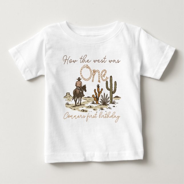 Rustic Brown Cowboy How West Was One 1st Birthday  Baby T-Shirt (Front)