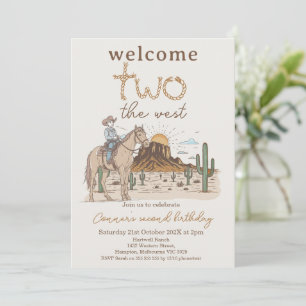 Rustic Brown Cowboy Welcome Two West 2nd Birthday Invitation