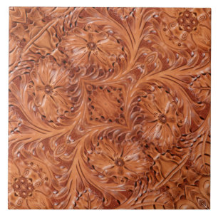 Rustic Brown Cowboy Western Country Leather Print Tile