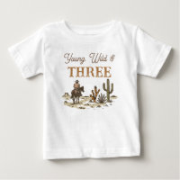Rustic Brown Cowboy Young, Wild Three Birthday 