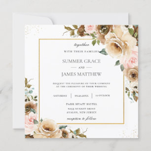 Rustic Brown Cream Blush Floral Greenery Invitatio Invitation