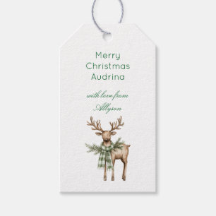 Rustic Brown Cream Green Christmas Deer Gift Tags
